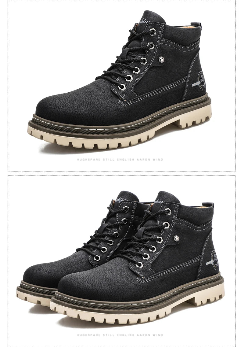 Casual Shoes For Men Autumn Winter Warm Fur Plus Comfortable Retro Boots Wear-Resistan Leisure Vintage Style Boots Men