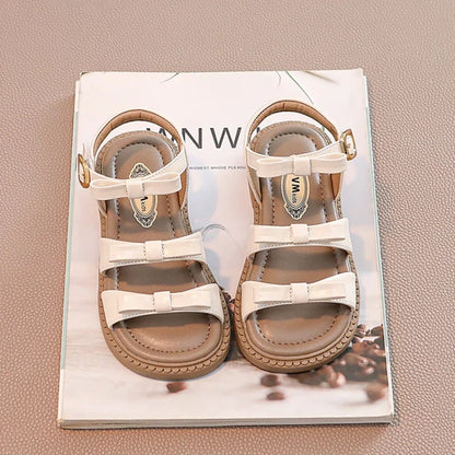 Bling Rhinestone Heart Buckles Strap Sandals for Kids Girls Brand Design Bowknot Sandalias Children Soft  Summer Flat Shoes