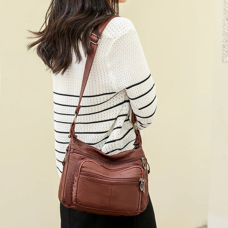 Women Bag 2023 New Fashion Middle-aged Handbag Multi-pocket Practical Messenger Vintage Shoulder Bag Hobos Trend Crossbody Pack
