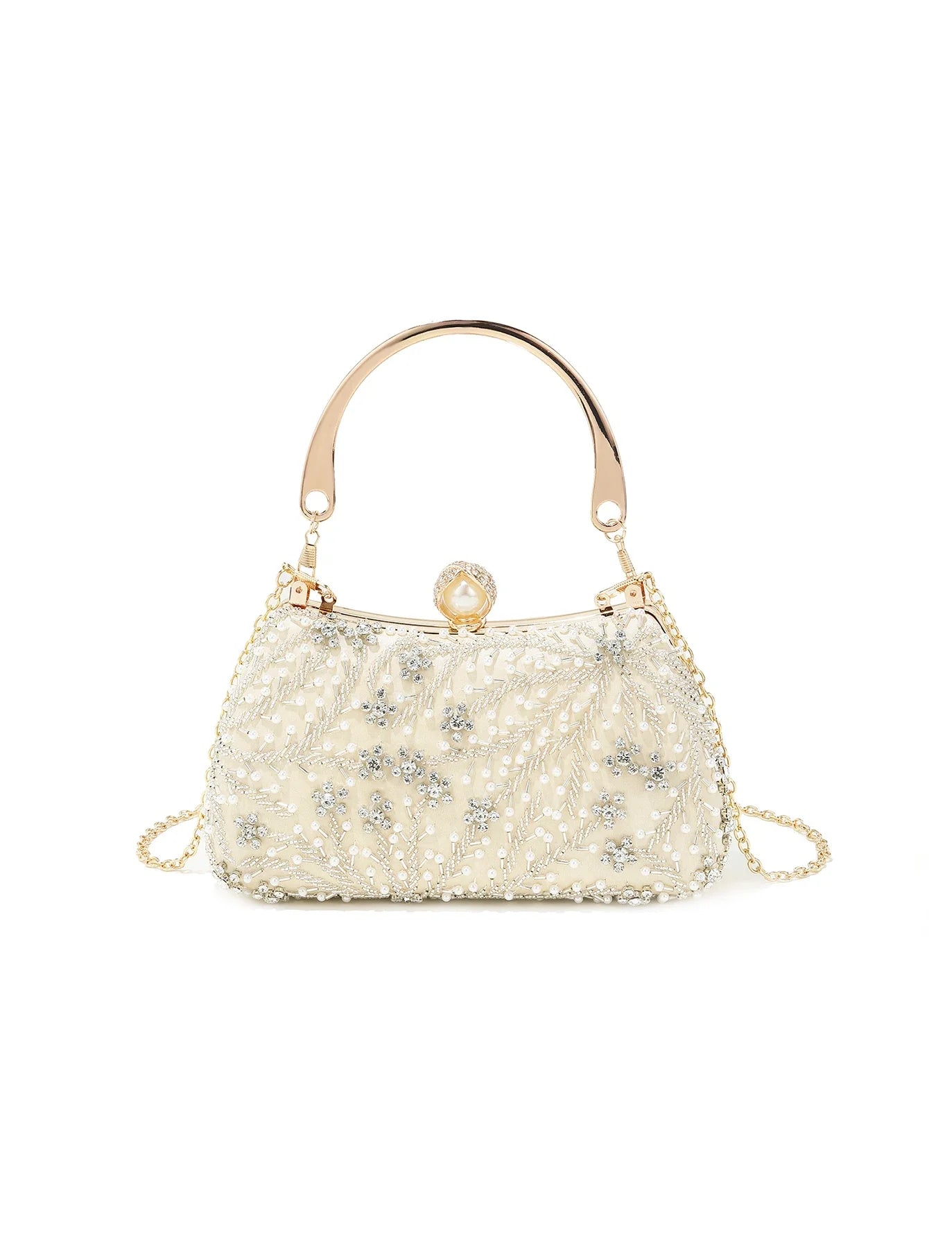 Gorgeous and shiny heavy handmake diamond-studded rhinestones beaded flower pattern hand party wedding evening bag