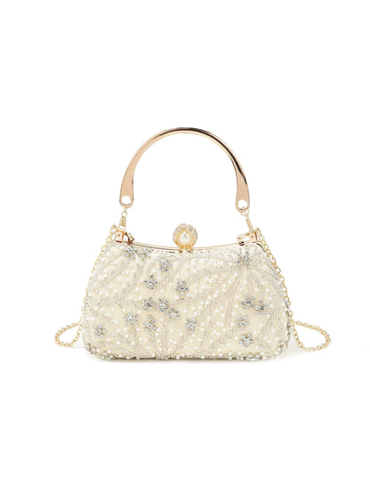 Gorgeous and shiny heavy handmake diamond-studded rhinestones beaded flower pattern hand party wedding evening bag