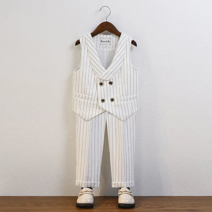 Boys Summer White Breathable 1Year Birthday Dress Kids Vest Shirt Pants Bowtie Photography Suit Children Performance Costume