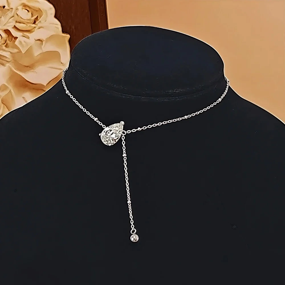 Certified 1/2/3Carat Waterdrop Moissanite Pendant Necklace For Woman S925 Silver Y-Style Pear Cut Solitaire Diamond Neckchain