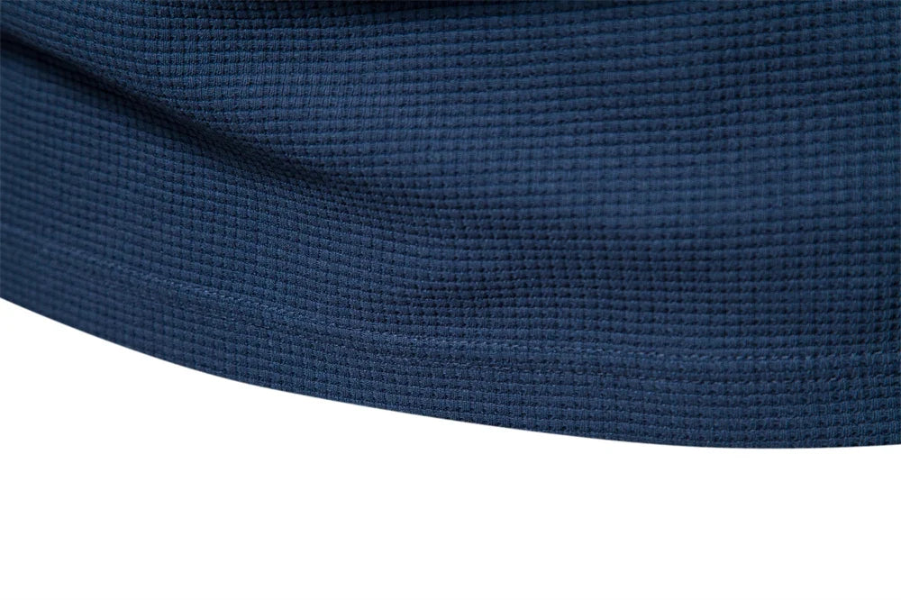 Men's Waffle Cotton Long Sleeve T-Shirt - Solid Color Single Pocket Design, Autumn Basic Breathable Top for Casual Outfits