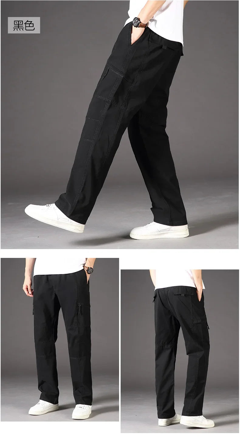 High Quality Men's Trousers Cargo Pants Zipper Pockets Elastic Waist with Banding Casual Sports Hiking Training Dungarees