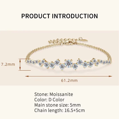 Moissanite Bracelet With Certificate 925 Sterling Silver Adjustable Double Chain Bracelets for Women Wedding Jewelry Gift
