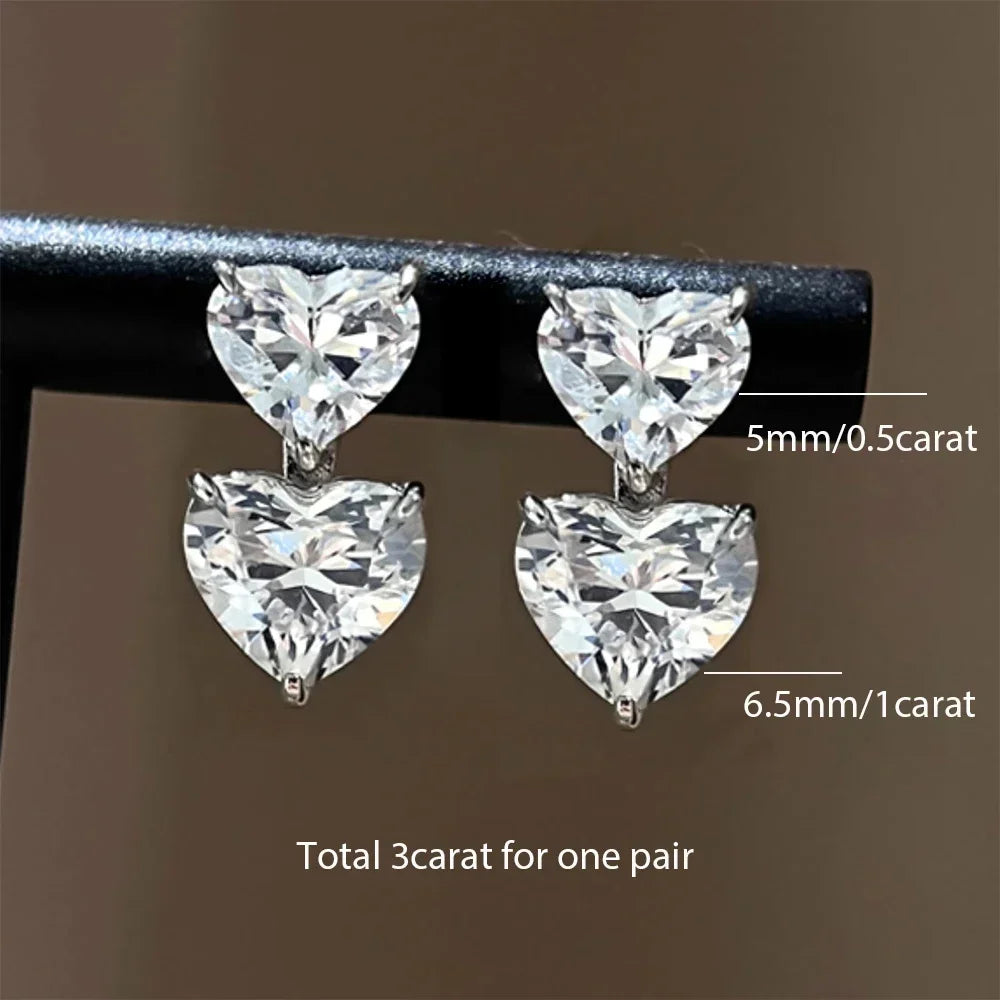 Double Heart Cut Moissanite Diamond Drop Earrings with Gra Certificates 925 Sterling Silver Stud Earring for Women Fine Jewelry