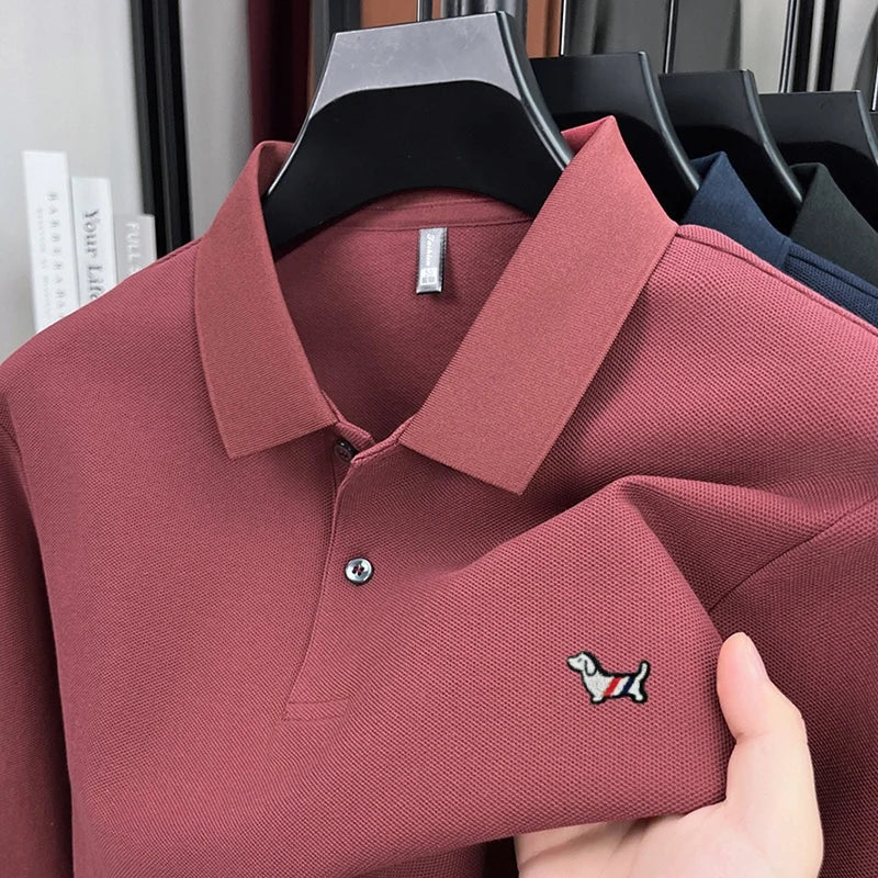 Fashion brand autumn new men's top casual warm 100% cotton long sleeved Polo shirt