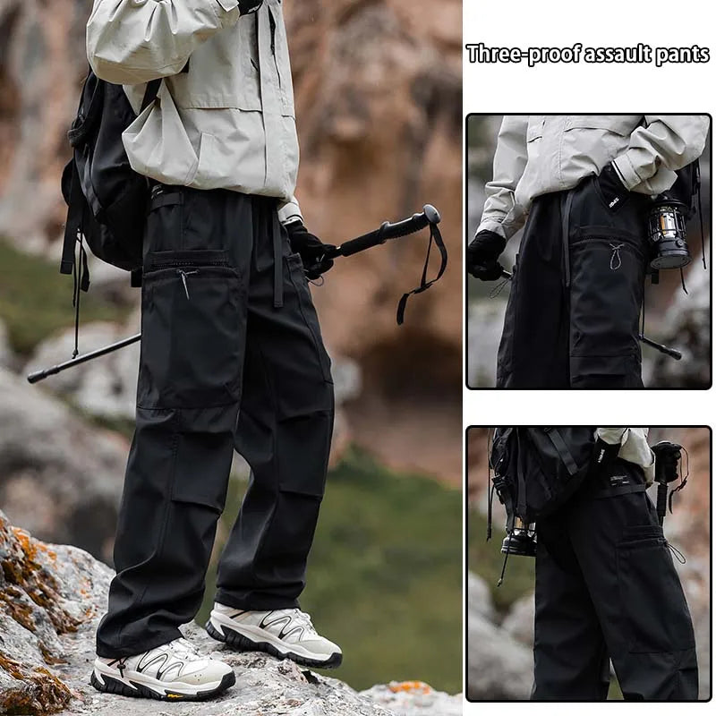 Hiking Pants Men Waterproof Windproof Breathable Elastic Waist Climbing Trekking Fishing Pants Camping Casual Overalls Trousers