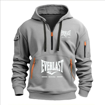 Modo herfst en inverno herenmerkkleding ontwerp met mealous ritsen bedrukte moletom com capuz casual losse trui met capuchon