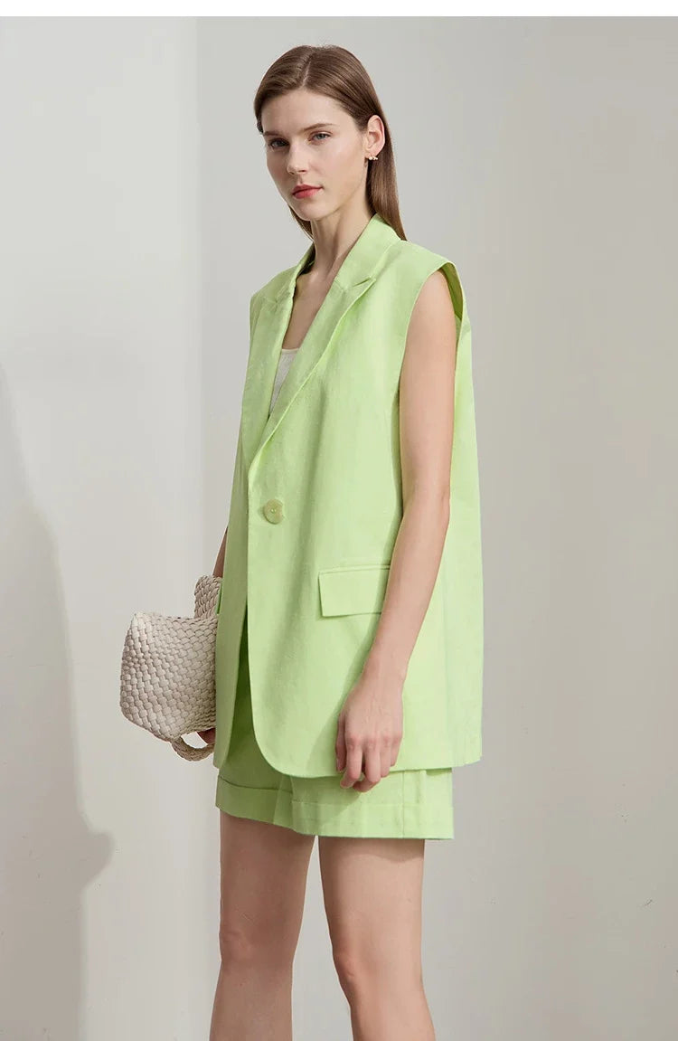 Minimalist New Summer Vest Jacket For Women Commuting Cotton Linen Loose Office Fashion Blazers Female Clothing 12542071