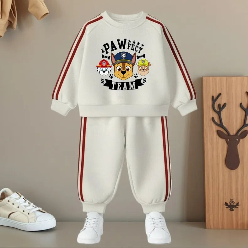 2026 Spring New Side Stripe Long Pant Sets for Kids O Neck Casual Hoodies and Trousers Two Piece Paw Patrol Boy Girls Tracksuit