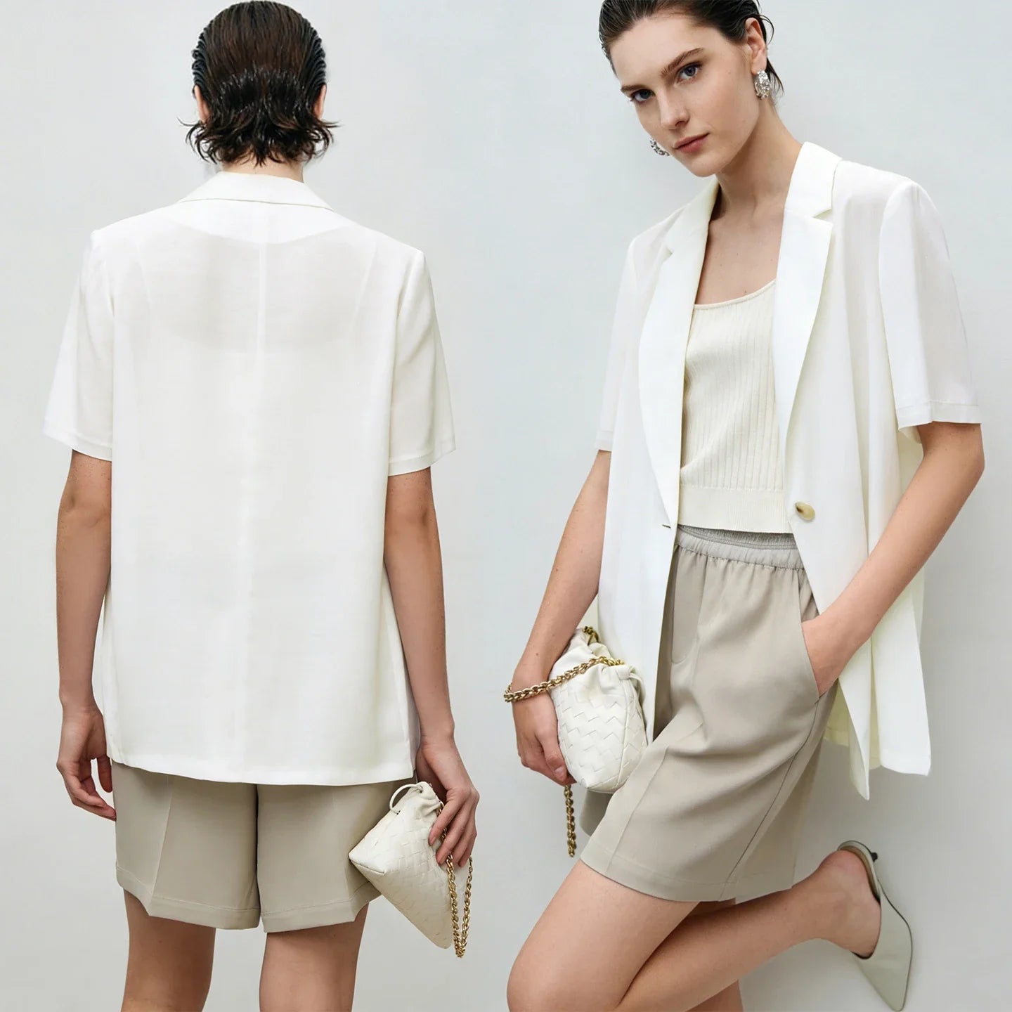 Women's Blazer 2026 Summer New Notched Lapel Chiffon Splicing Short Sleeve Jacket Women's Single Button Casual Top 12622126