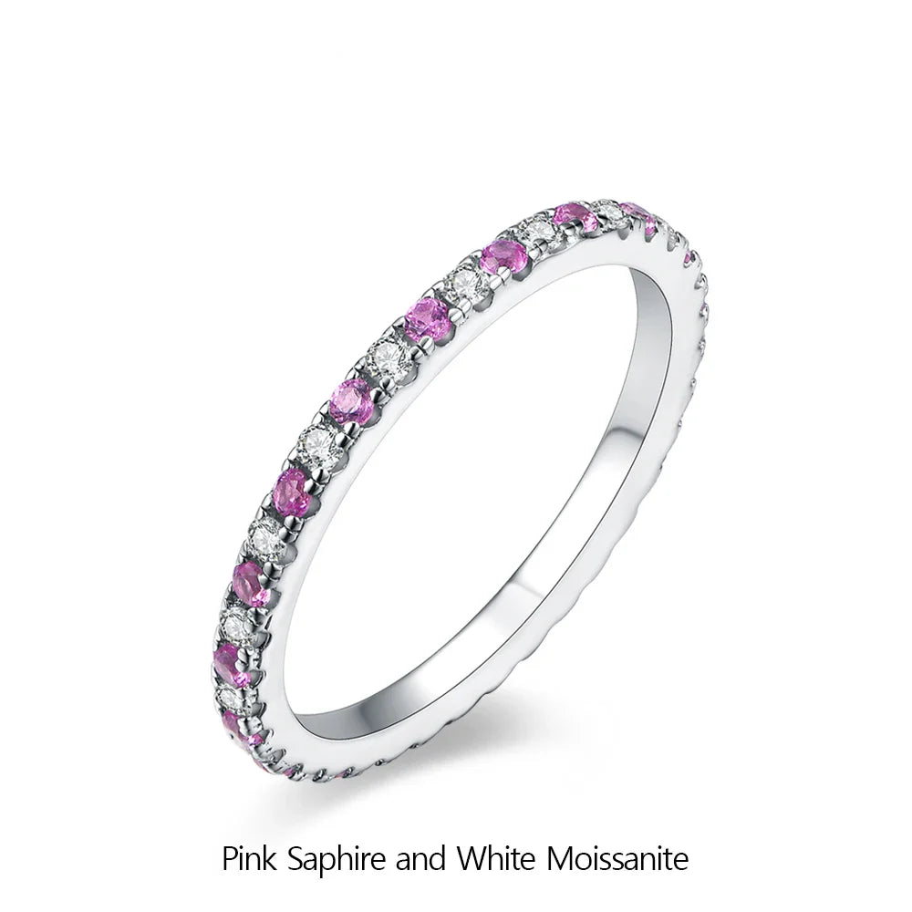 Bague Moissanite Ronde ATTAGEMS 2023 Véritable Argent S925 Bagues Empilables pour Femmes Saphir Rose et Bleu Alliance Fine
