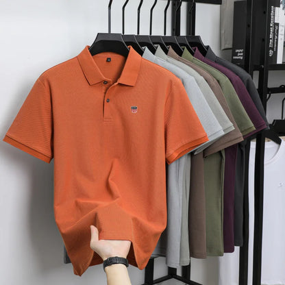 Luxury men's polo shirt brand embroidered short sleeved 100% cotton business casual skin friendly breathable summer new T-shirt