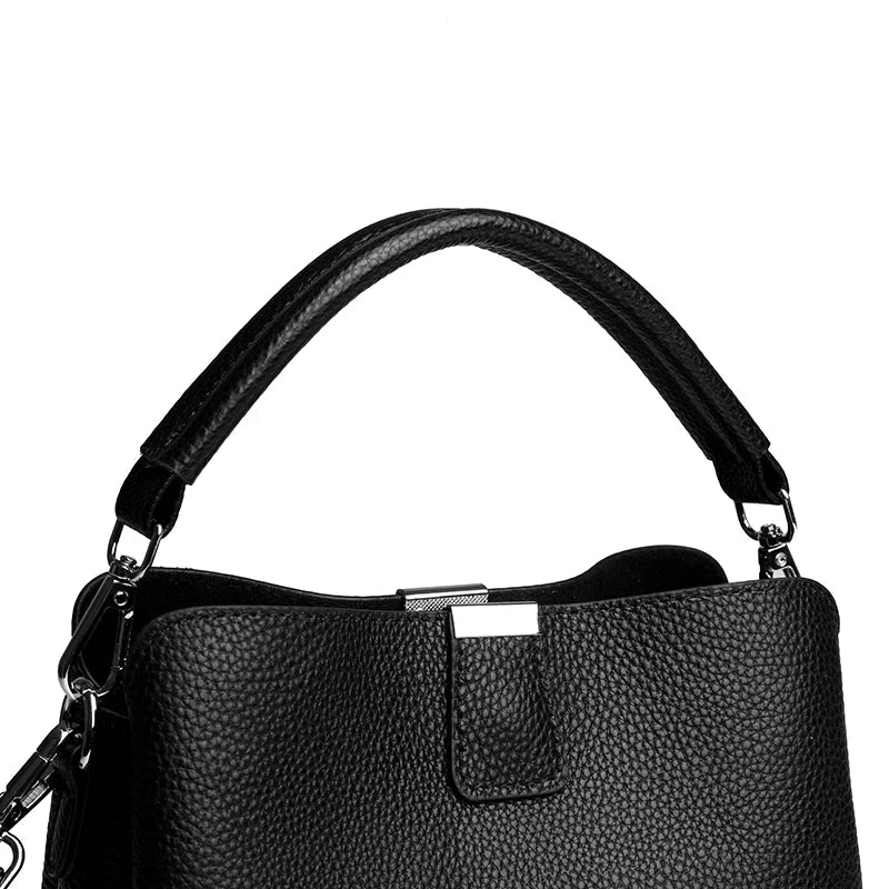 100% cowhide Bag Casual Women Hobos Handbags Bucket Bags New Women's Fashion Handbags Retro Solid Color Leather Shoulder wallet