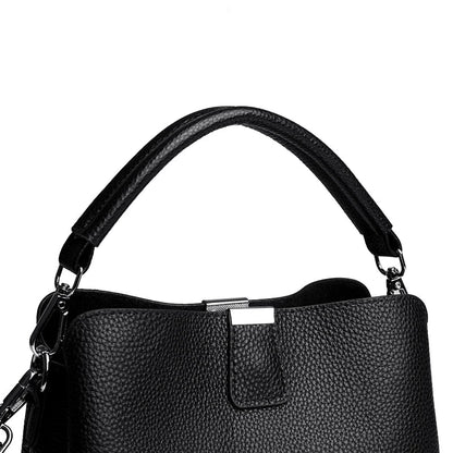 100% cowhide Bag Casual Women Hobos Handbags Bucket Bags New Women's Fashion Handbags Retro Solid Color Leather Shoulder wallet
