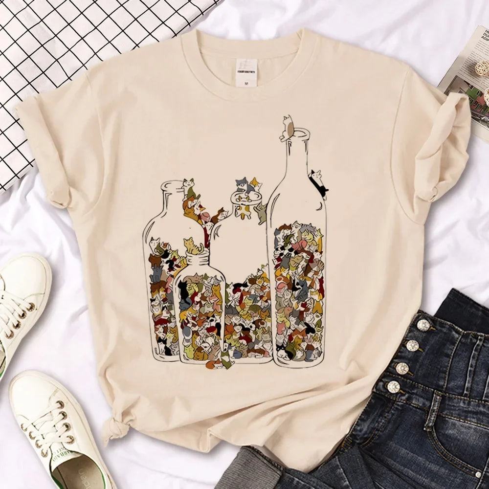 Cat top women streetwear summer anime t shirt girl y2k Japanese clothes