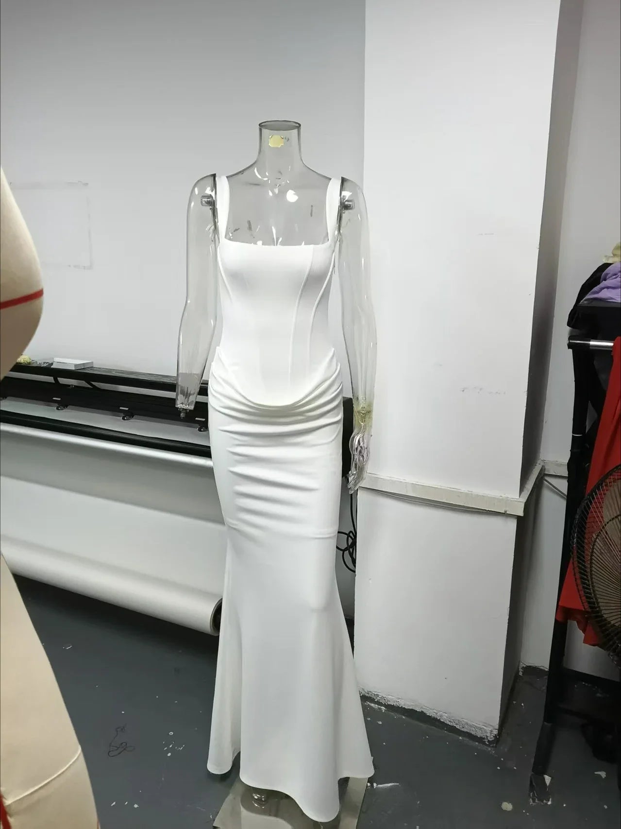 White Women's Maxi Dress Elegat Lace Up Dress Slim Formal Wedding Guest Party Dress