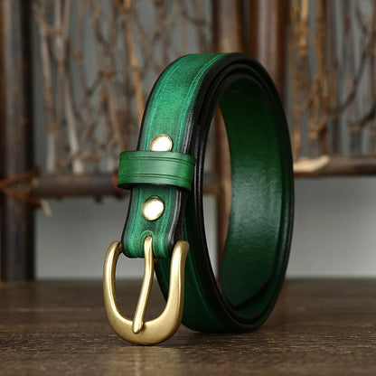 2.4CM Thick Cowhide Copper Buckle Ladies Genuine Leather Casual Jeans Belts for Women Luxury Designer Korean Fashion Thin Belt