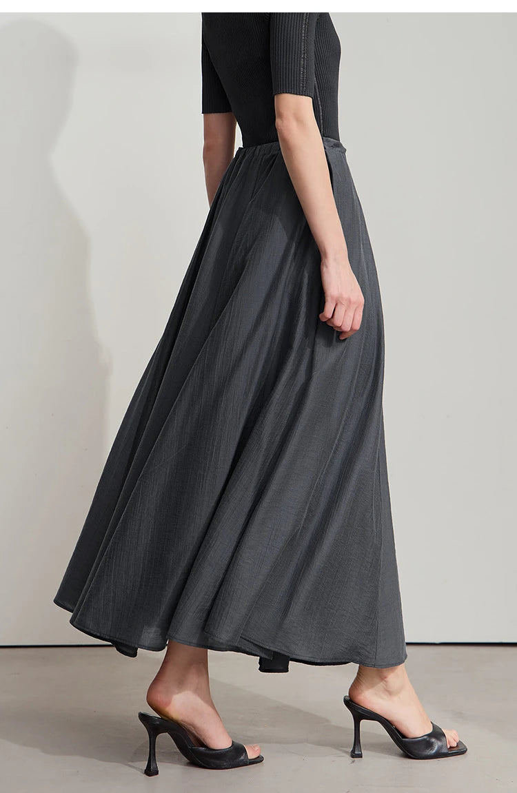 Minimalist New Summer Knee Length A-line Skirt Women Adjustable Drawstring Solid Color Commuting Style Loose Skirt 12522025