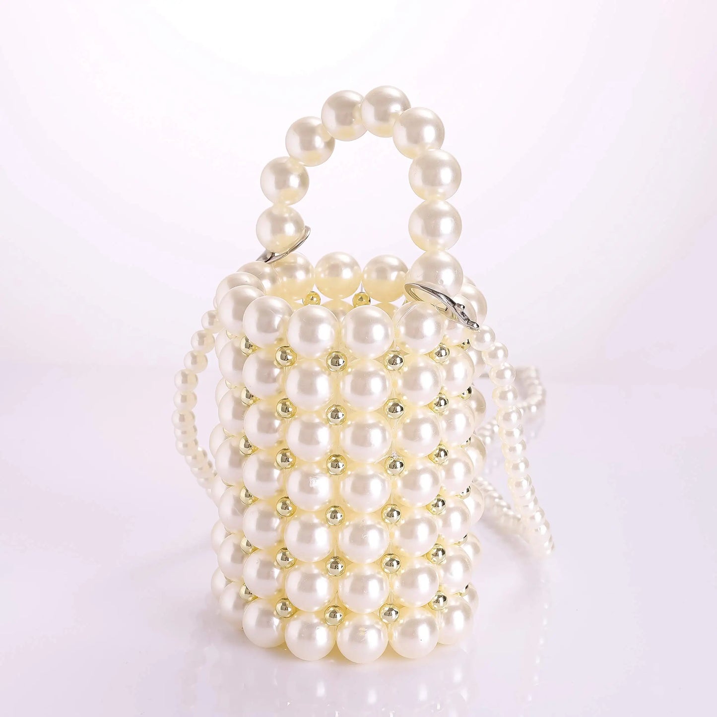 Women's Luxury Pearl Handbag Elegant Handmade Pearl Bucket Bag Detachable pearl chain shoulder Bag Dinner Party Evening Gown Bag