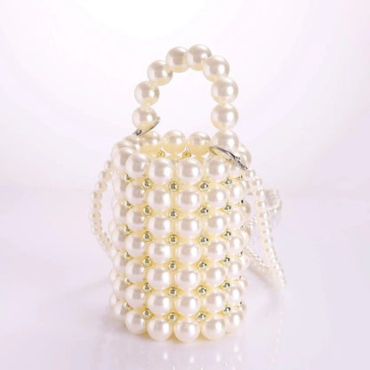 Women's Luxury Pearl Handbag Elegant Handmade Pearl Bucket Bag Detachable pearl chain shoulder Bag Dinner Party Evening Gown Bag