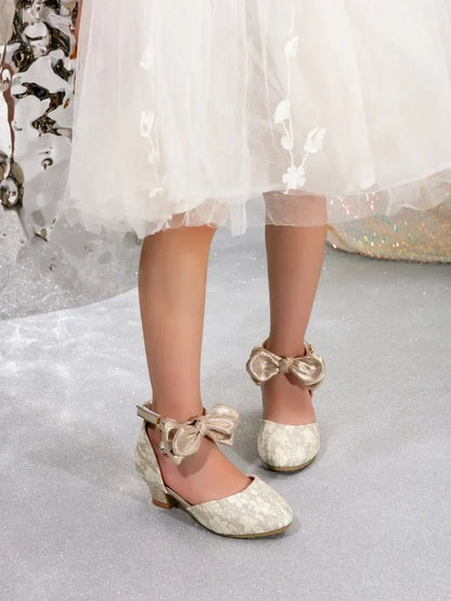 Girl Princess Dress Sandals Summer New Versatile Kids Fashion High Heels Shoes Sweet Bowknot Versatile Children Causal Sandals