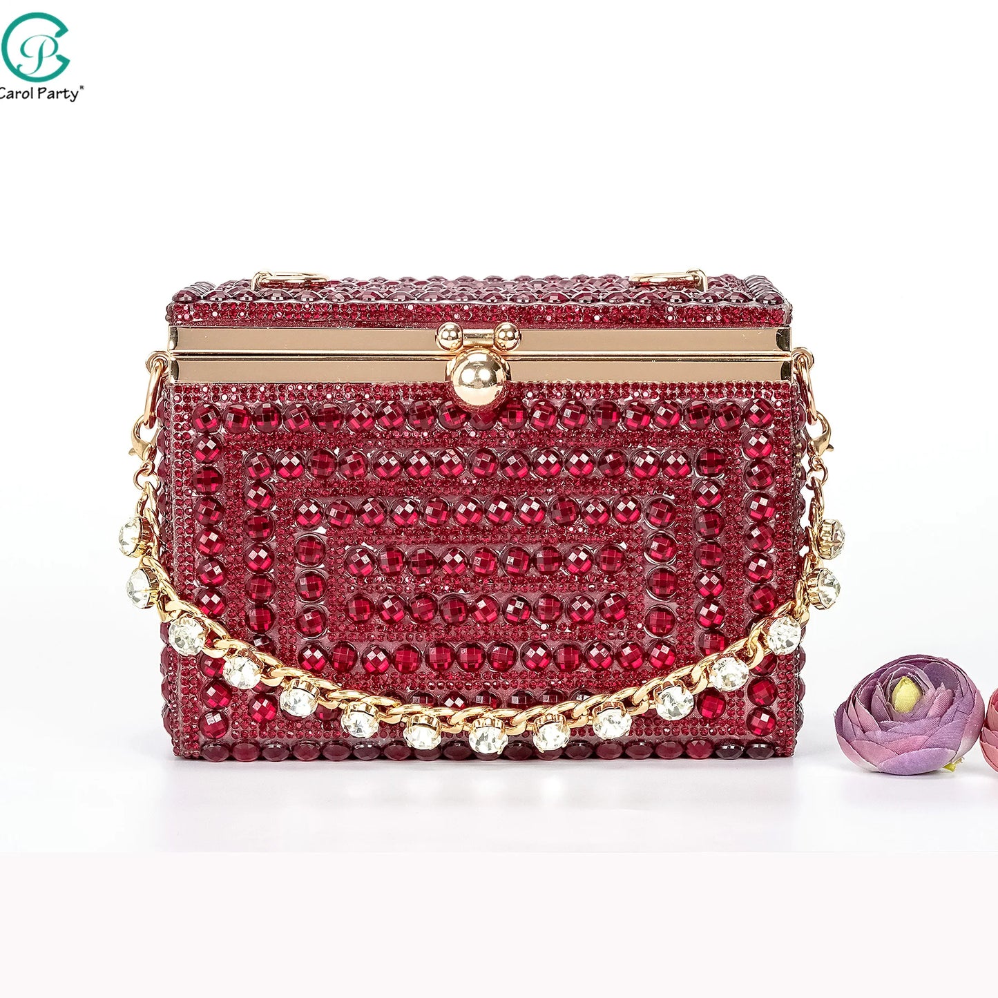 New Wine Red High Heels Shoes And Bag Dotted Crystal Wedding Party Spring, Summer, and Autumn Fashion Women's Noble Sandals