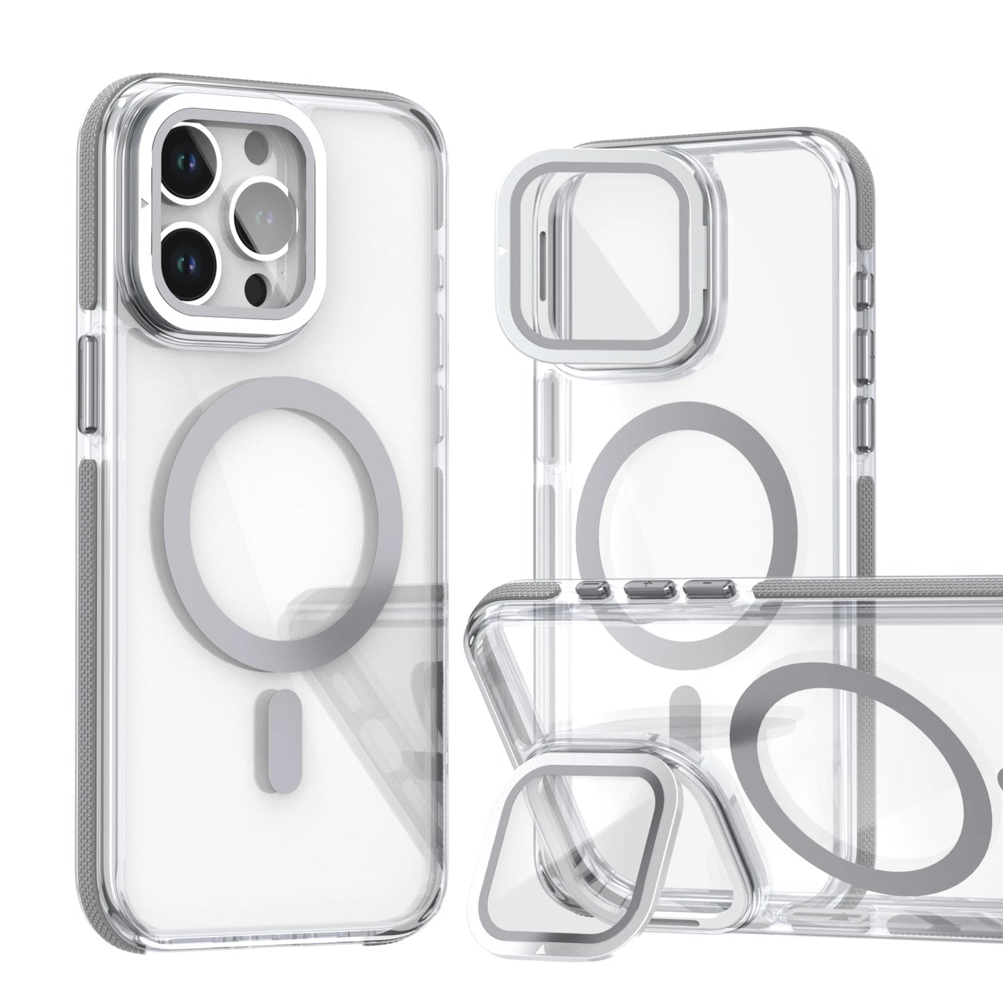 Camera Protector Stand Magnetic Phone Case for Magsafe iPhone 16 15 14 Pro Max Plus 13 12 11 Cases Clear Shockproof Hard Cover