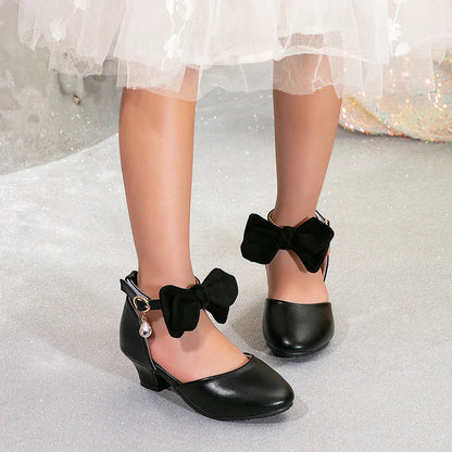 New Children High Heels Ankle-strap Bowknot Girl Princess Dress Sandals Sweet Wedding Party Versatile Kids Fashion Catwalk Shoes