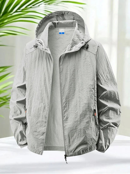 Men's Hooded Sun Protection Jacket Lightweight Outdoor Windbreaker Quick Dry Breathable UV Coat for Hiking Running Travel Beach