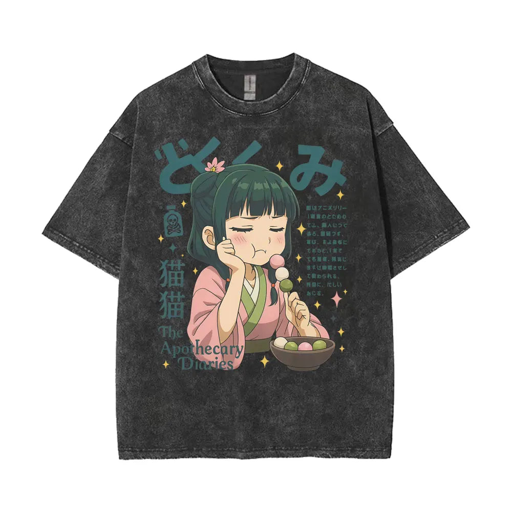 Mao Mao's Apothecary Diaries Anime Washed T-shirts Remedies Medicine Cartoon T Shirt Men Women Clothing Fashion Aesthetic Tshirt