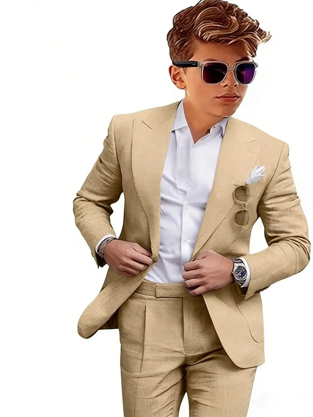 Summer Linen Boys Suits 2 Pieces Jacket Pants Wedding Ring Bearer Outfit Handsome Peak Lapel Kids Suit Set Birthday Party Outfit