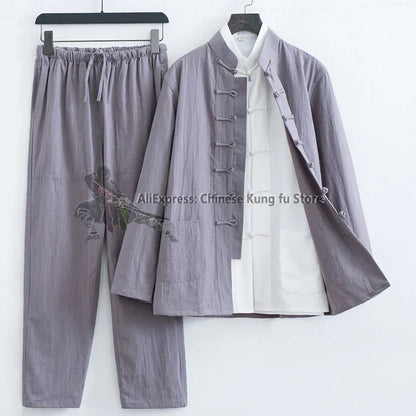 3 Pieces Cotton Linen Kung fu Wing Chun Suit Tai Chi Uniform Martial arts Wushu Jacket and Pants Tang Clothes