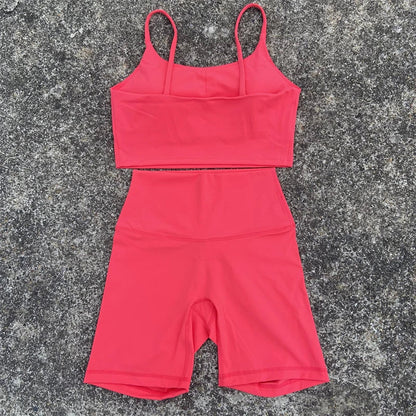 Yoga Clothes Set 2 Piece Gym Sports Shorts Set Women Sexy Back Bra Top High Waist Shorts Fitness Suit Running Workout Tracksuit