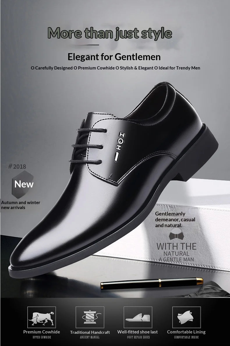 Men Height Increasing Shoes 6cm Inner Lift Black Formal Dress Shoes Lace Up Business Casual Elevator Shoes for Wedding Banquet