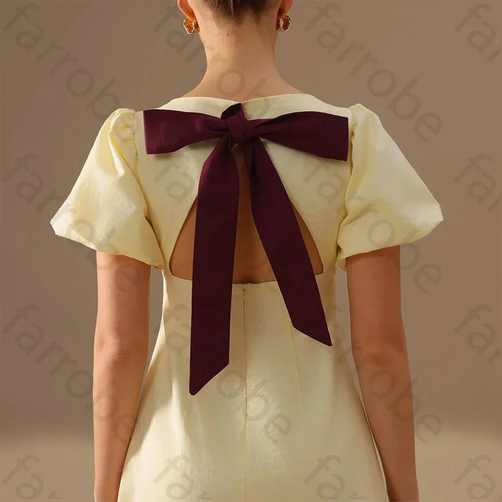 Customize Boat Neck Dress with Puff Sleeves and Back Bow Evening Dresses Formal Exquisite High Quality Prom Party Gown for Women