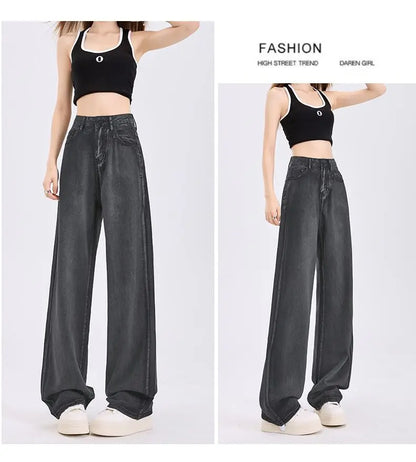 Woman Jeans 100% Lyocell Breathable Denim Wide Leg Towel Sweep drape loose 2025 Summer ice silk Baggy Famale Denim Pants 5 Color