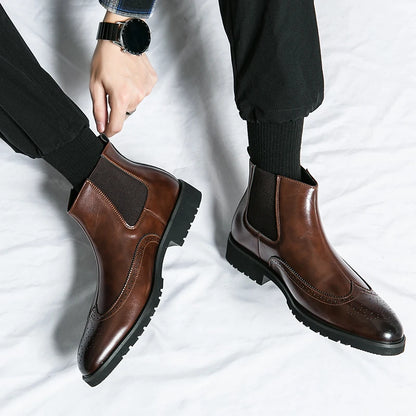 Luxury Men Brogue Boots Men's Ankle Boots High Quality Mens Chelsea Boots Slip on Oxford Formal Business Shoes Plus Size 38-46