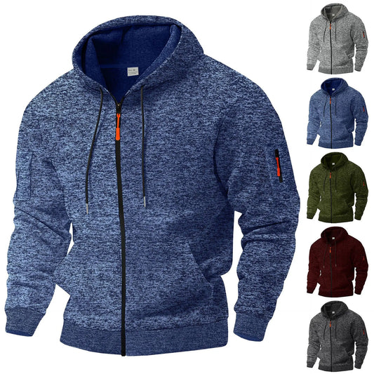 Heavy fleece men's jacket winter retro tooling pocket hooded zipper sports sweater men