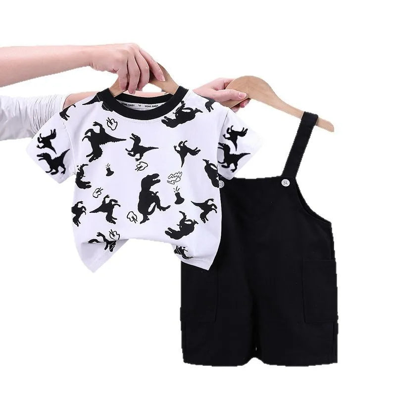 Children Summer Baby Boys Girls Clothes Suit Fashion Cartoon T-Shirt Bib Pants 2Pcs/Set Toddler Casual Costume Kids Tracksuits