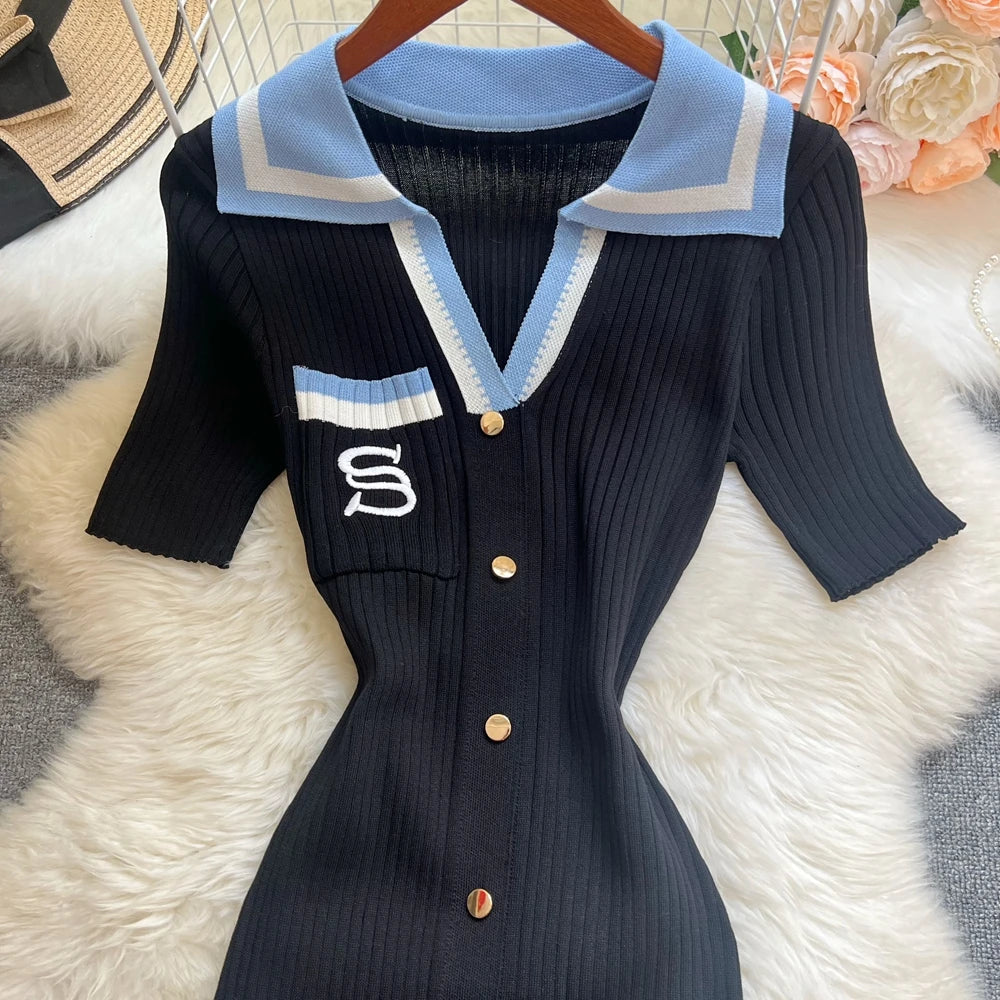 Chic Fashion Sexy Wrap Hips Knitted Long Dress 2026 New Brand Fashion Embroidery Single-breasted Shirt Dress Streetwear