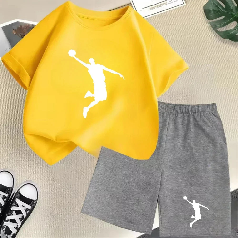 Été à manches courtes enfants T-shirt ensemble sport mode garçons filles Shorts 2 pièces ensemble décontracté marque impression