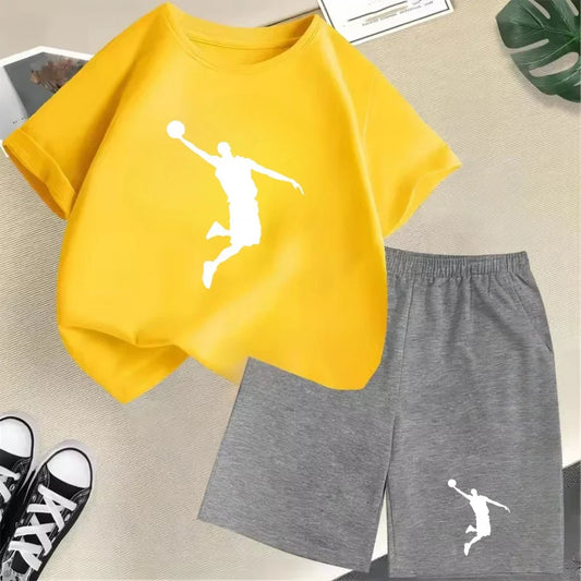 Été à manches courtes enfants T-shirt ensemble sport mode garçons filles Shorts 2 pièces ensemble décontracté marque impression