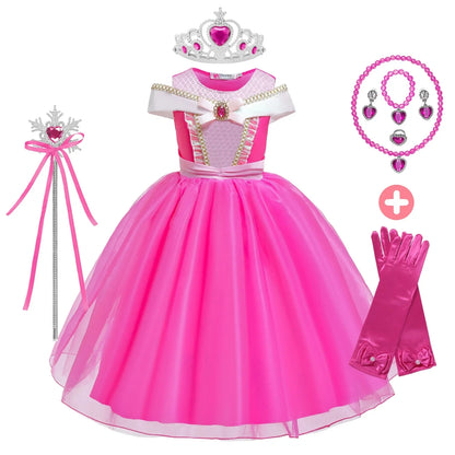 2025 Girls Princess Dress Up Fancy Elegant Rose Pink Cosplay Costumes Kids Sweet Birthday Party Carnival Party Dresses For 2-10Y