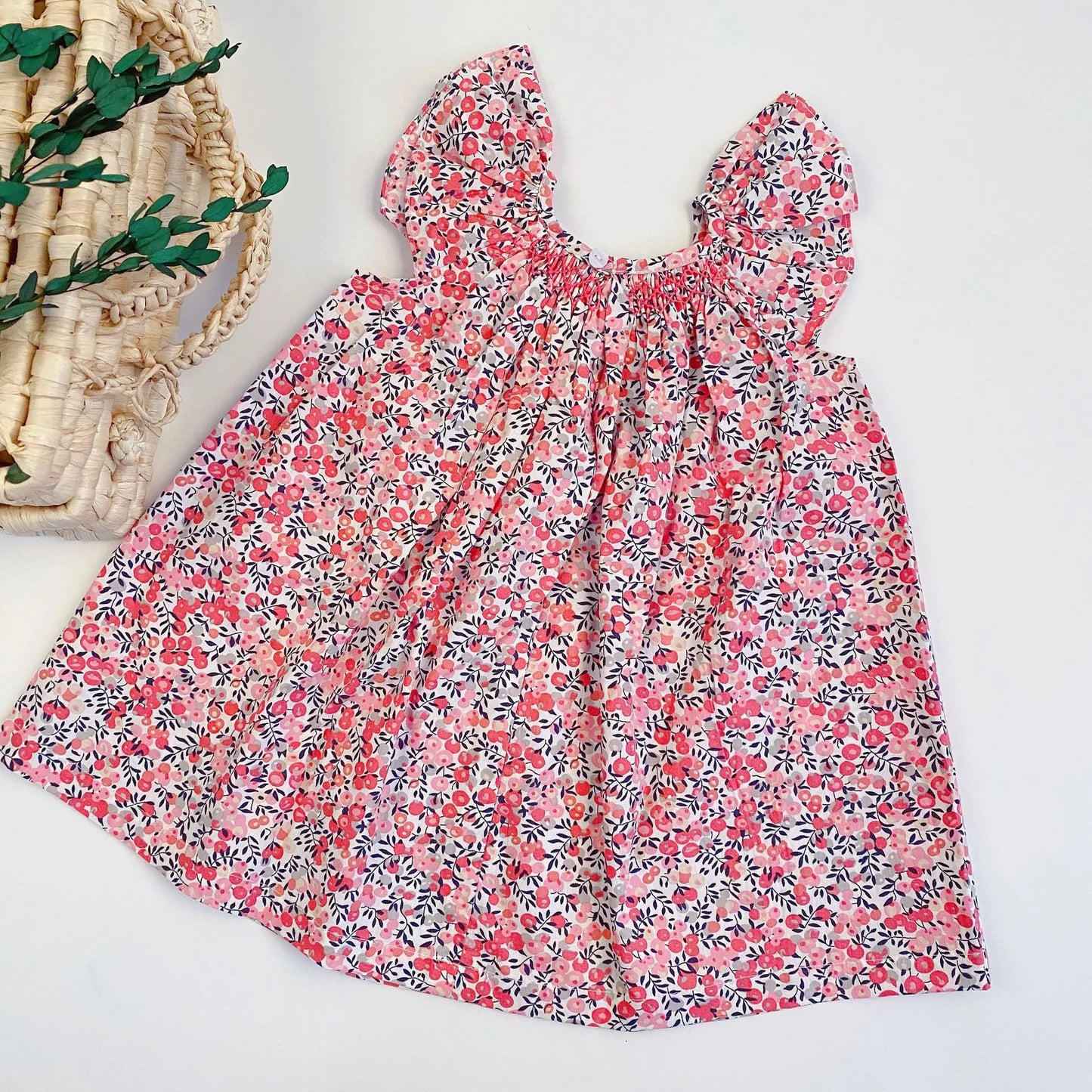 Summer Floral Smocked Vest Dress for Girls Vestidos European Style Baby Dresses Soft Breathable Cotton Children Beach Dress