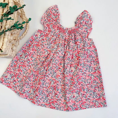 Summer Floral Smocked Vest Dress for Girls Vestidos European Style Baby Dresses Soft Breathable Cotton Children Beach Dress