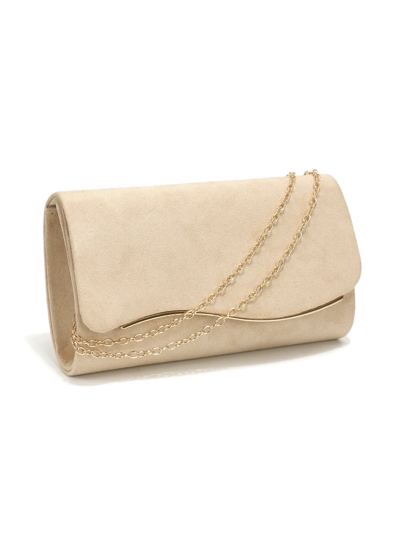 New Design Envelope Design Women Evening Bags Apricot Velvet Glitter Metal Clutch Bags With Shoulder Chain For Wedding