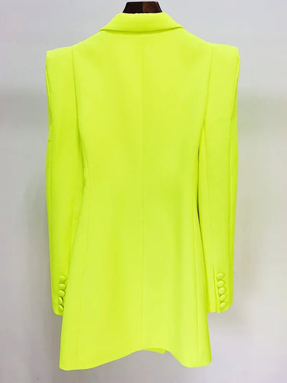 HIGH STREET Newest Fashion 2026 Designer Jacket Women Peak Strong Shoulder Double Breasted Long Blazer Fluorescein